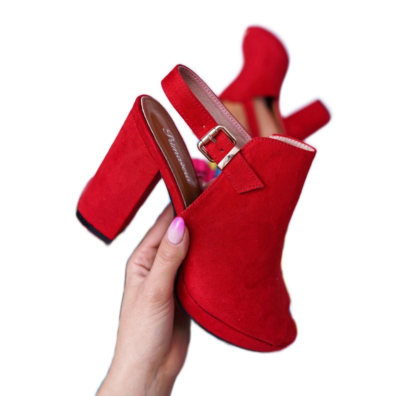 BUGO Kvinnors sandaler på hög klack med öppna tår röda Montree