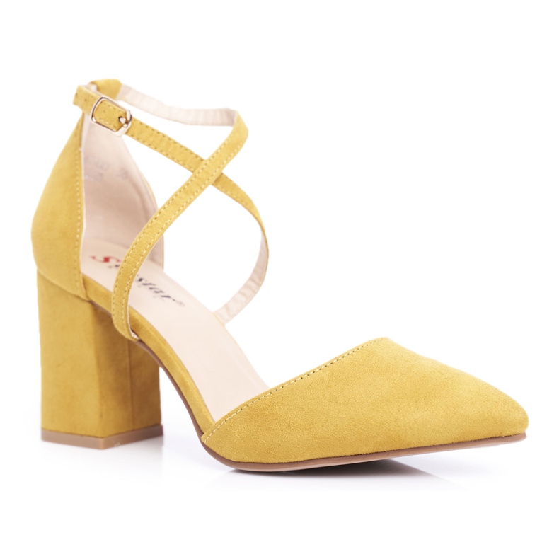 PS1 Kvinnors pumpar på en klack med gul trafik