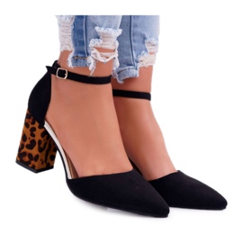 SEA Kvinnors pumpar på en häl Leopard Black Ferri brun svart