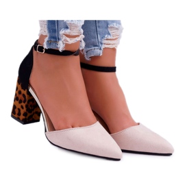 PS1 Dampumpar på en häl Leopard Beige Ferri svart mångfärgad