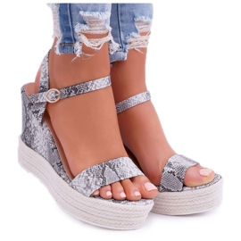 BUGO Kvinnors sandaler på wedge Linen Snake Liviana grå