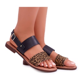 Kvinnors sandaler Maciejka Läder Leopard Svart IT001-03 / 00-0