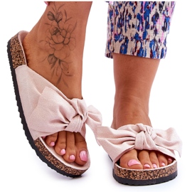 PS1 Beige tofflor för kvinnor med rosett Wendy Cork