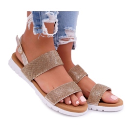 Lu Boo Golden Sandals för kvinnor med Cubic Zirconia Perfect gyllene
