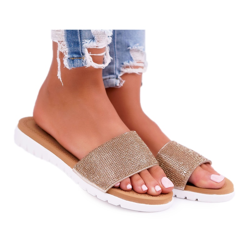 Lu Boo Tofflor med guldpalett för kvinnor gyllene