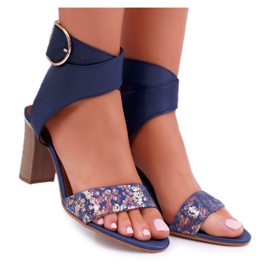 Läder Kvinnors sandaler Maciejka On a Heel Navy Blue 03597 marinblå