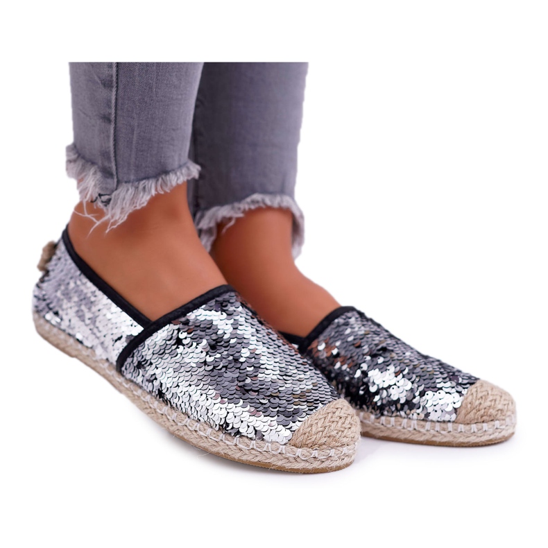 Kvinnors Espadrilles Lu Boo Silver Paljetter Destino grå