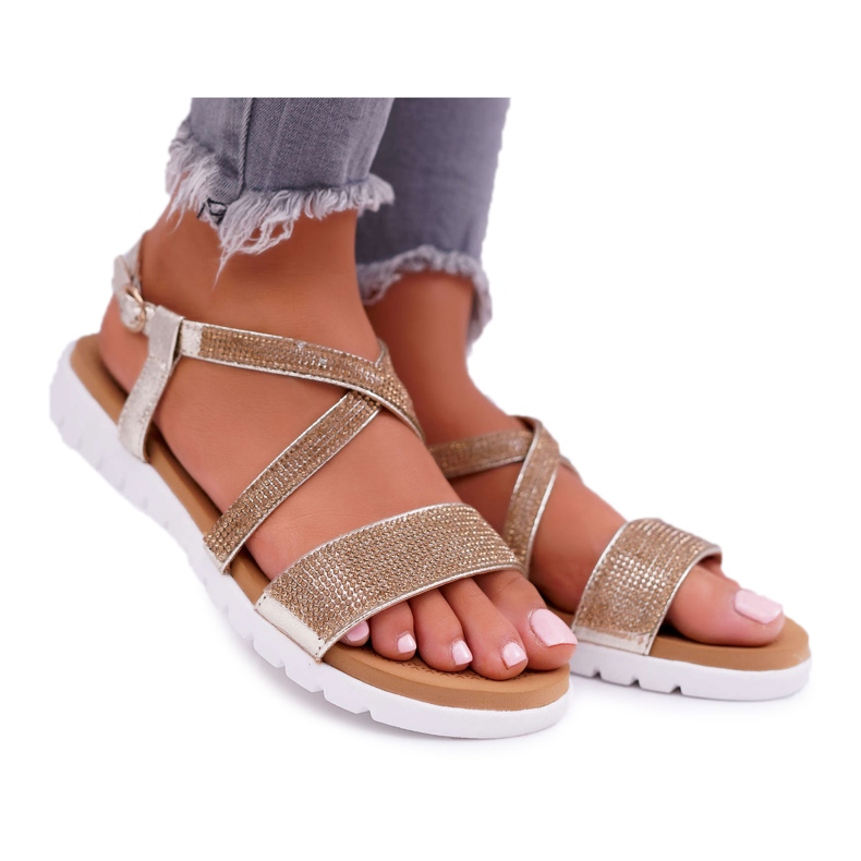 Kvinnors sandaler Lu Boo med Cubic Zirconia 406-5 Gold Stella gyllene