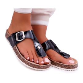 SEA Dam Tofflor Flip-flops På svartlackerad svart palett