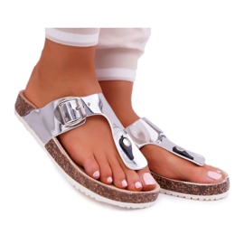 SEA Dam Tofflor Flip-flops På korkar, lackerad silverpalett grå