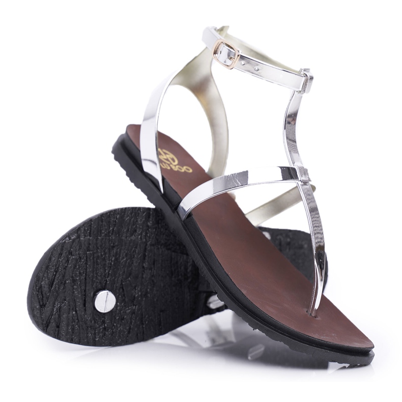 Lu Boo Silver Mirror Sandals Roman Japanese Lento grå