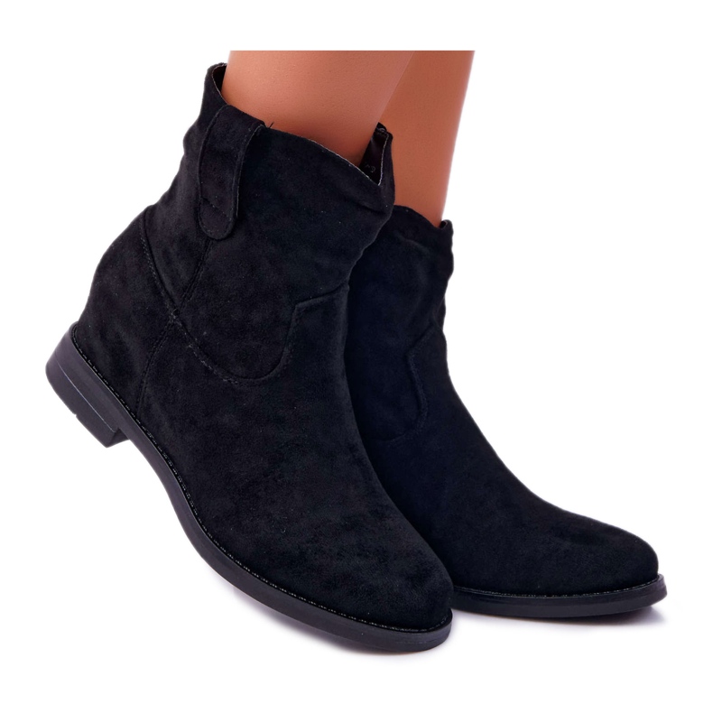 SEA Kvinnors stövlar på kil platt klack varm över fotleden Svart Demini