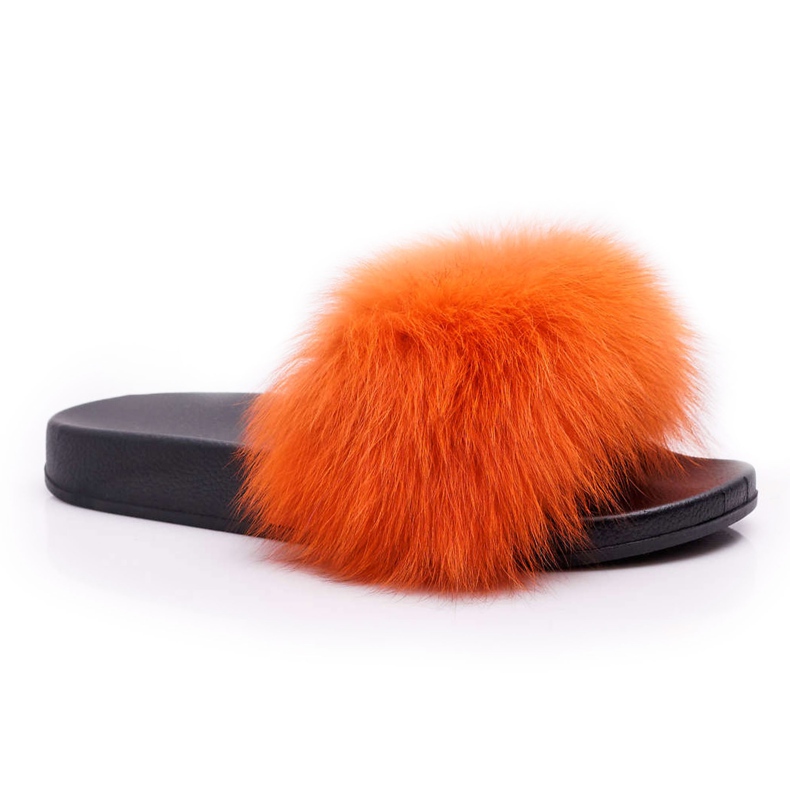 Tofflor för kvinnor med Natural Fur Orange Naturis