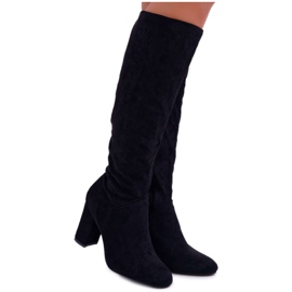 BUGO Kvinnors stövlar på en häl till knäet svart Mercure