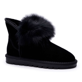 HAN Kvinnors snöskor med pälsmocka läder svart memento
