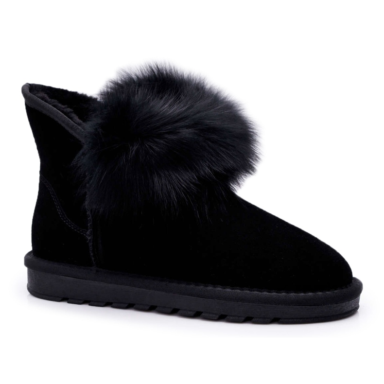 HAN Kvinnors snöskor med pälsmocka läder svart memento
