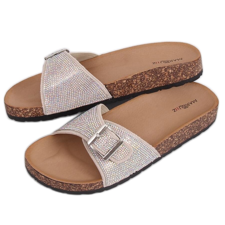 Beige scholki tofflor med stenar L-1032 Beige