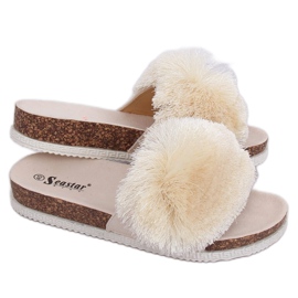 Beige tofflor med pompon BG57P Beige