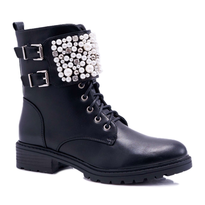 FRID Damskor på Flat Heel Military Black Bemmer svart