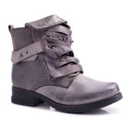 FG2 Kvinnors stövlar Flat Heel Warm Grey Debra grå