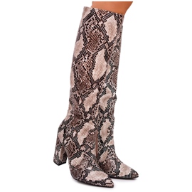 FRGIV Damskor på högklackad ormskinn beige brun