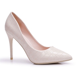 PS1 Kvinnor Stilettos Alligator Print Beige Flop