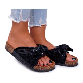 Black Metalics tofflor för kvinnor med rosett svart