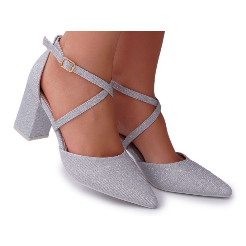 SEA Kvinnors pumps på en klack Glitter Silver Perset grå