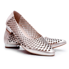 Exquisite Kvinnors guldläderballerinor utsökta 1107/1 gyllene