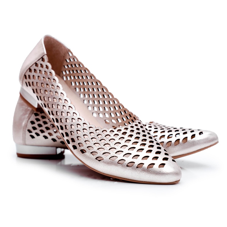 Exquisite Kvinnors guldläderballerinor utsökta 1107/1 gyllene