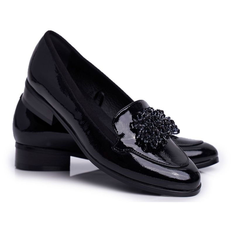 Vinceza Kvinnors Brogues Flat Heel Lacquered Black Fedder svart