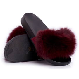 Tofflor för kvinnor med naturlig päls Mörkröd Naturis