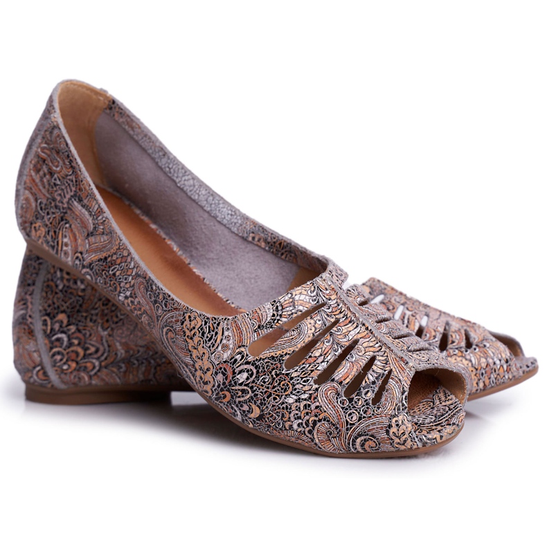 Ballerinas för kvinnor Maciejka läderbrunt med mönster 03497-21 mångfärgad