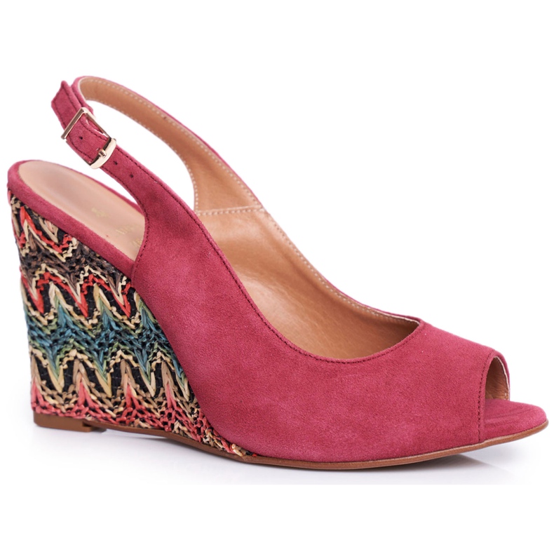 Kvinnors sandaler på kil Laura Messi Leather Burgundy 1964 röd