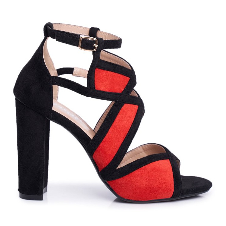 SEA Kvinnors sandaler på en klack mocka svart röd Emolly
