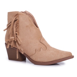 SEA Damskor på häl med fransar Cowboystövlar Beige Sibi