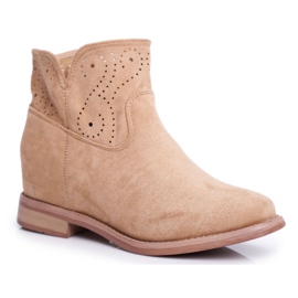 SEA Dam stövlar Flat Heel Mocka Openwork Beige Raffe