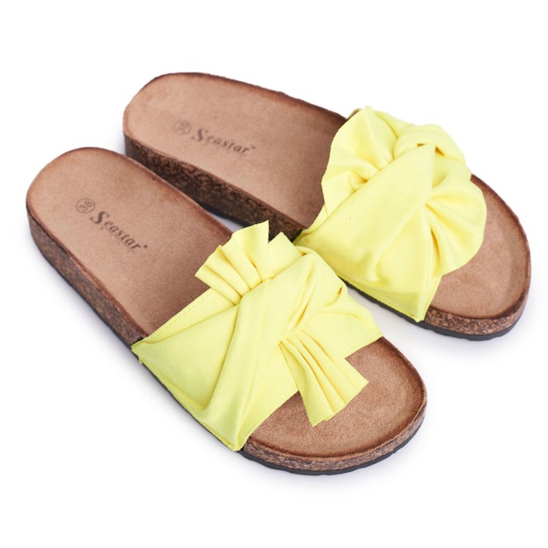 PS1 Dam tofflor på korkbågar neongul rosett