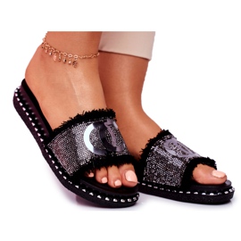 PS1 Black Valley tofflor för kvinnor med kristaller svart