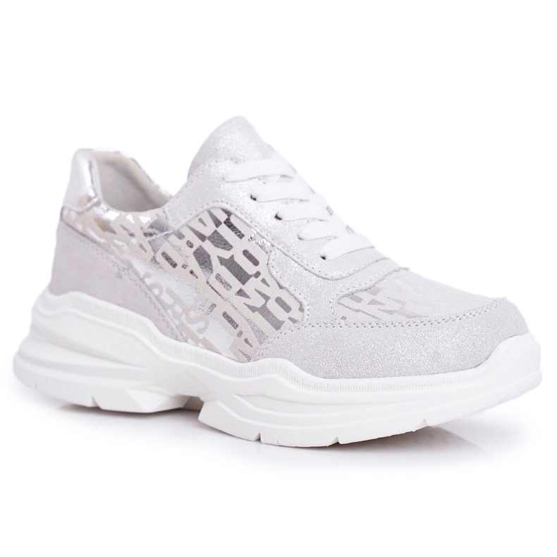 S.Barski Kvinnors sportskor Läder Silver Sneakers Palm Bay grå