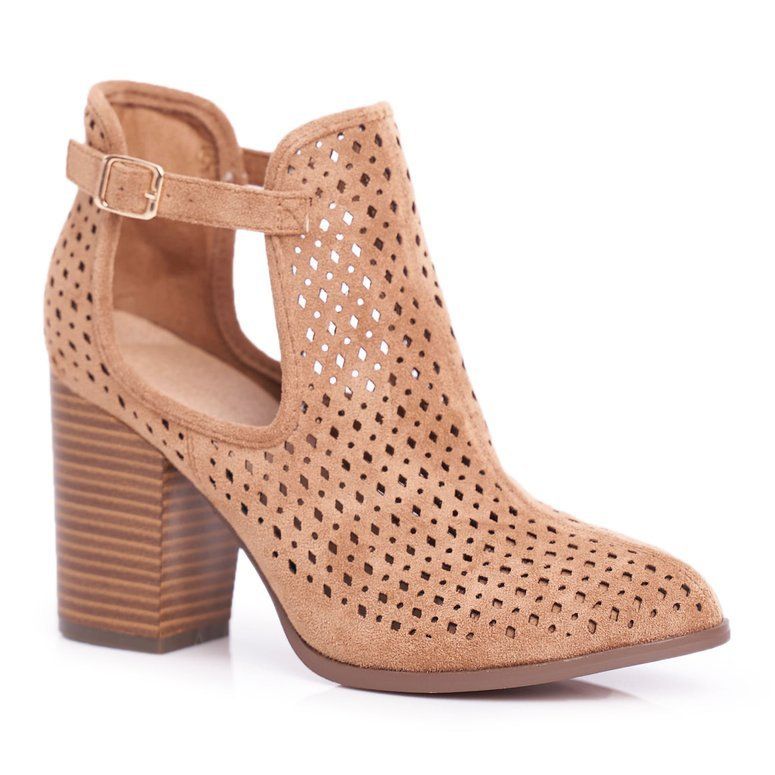 Dam stövlar på hälen mocka Openwork Camel Morrena brun