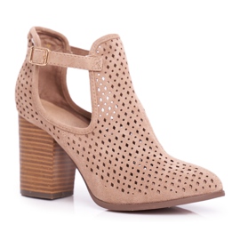 Dam stövlar på hälen mocka Openwork Beige Morrena