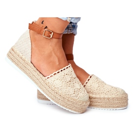HAN Kvinnors Espadriller På Beige Palm Spring Linen Platform