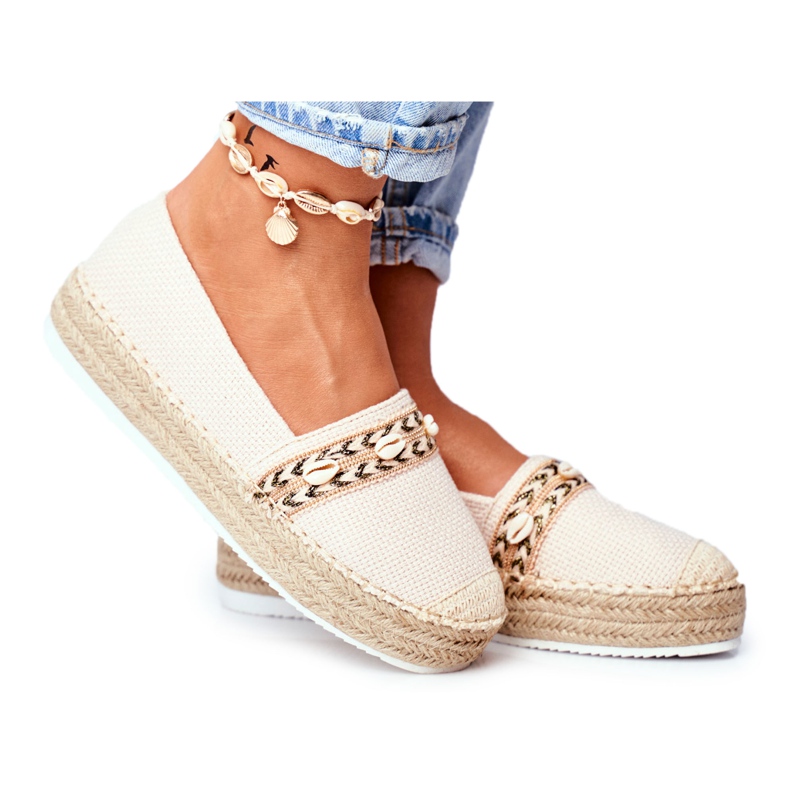 HAN Kvinnors Espadriller på en beige linneplattform Mindi