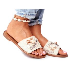 HAN Beige tofflor för kvinnor med skal Spanien