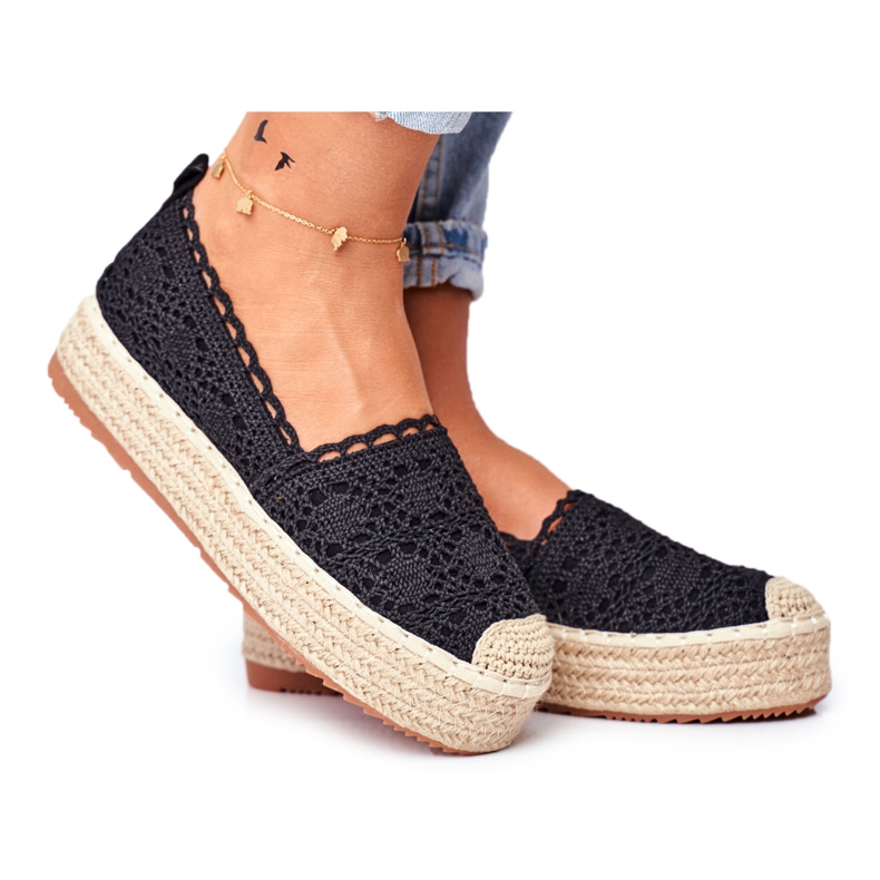 ADY Kvinnors Espadrilles Lace Black Desante -plattform svart