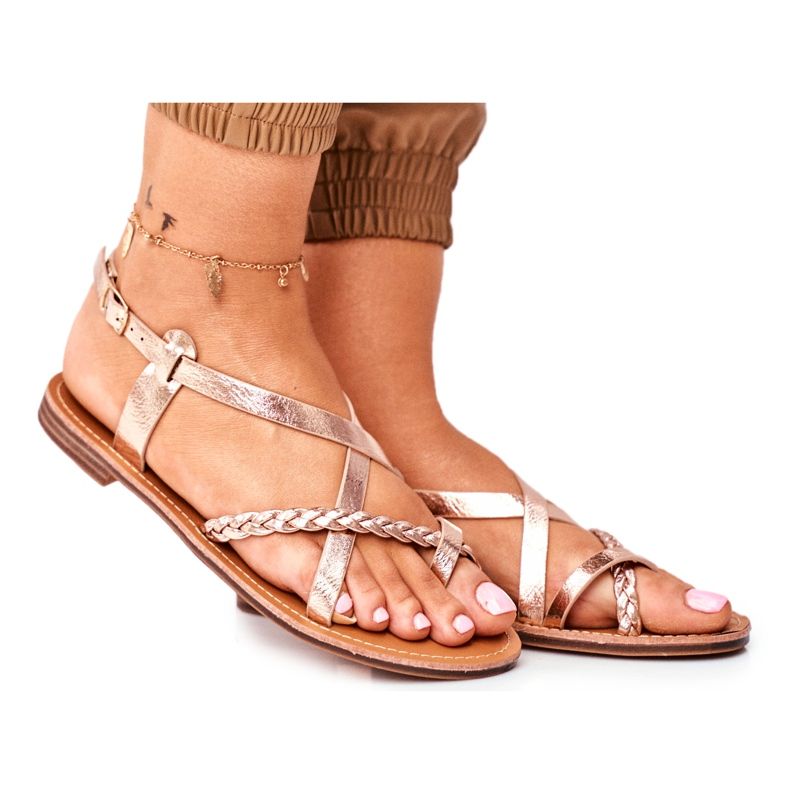 ADY Kvinnors platta sandaler Rem Rose Gold Laurence rosa gul