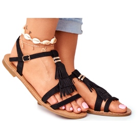 FRJ Sandaler för kvinnor Flat Suede Boho Black Lucami svart