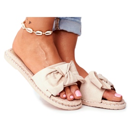 FRJ Dam Beige Happiness tofflor med rosett