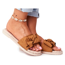 FRJ Kvinnors tofflor med en rosett kamel lycka brun